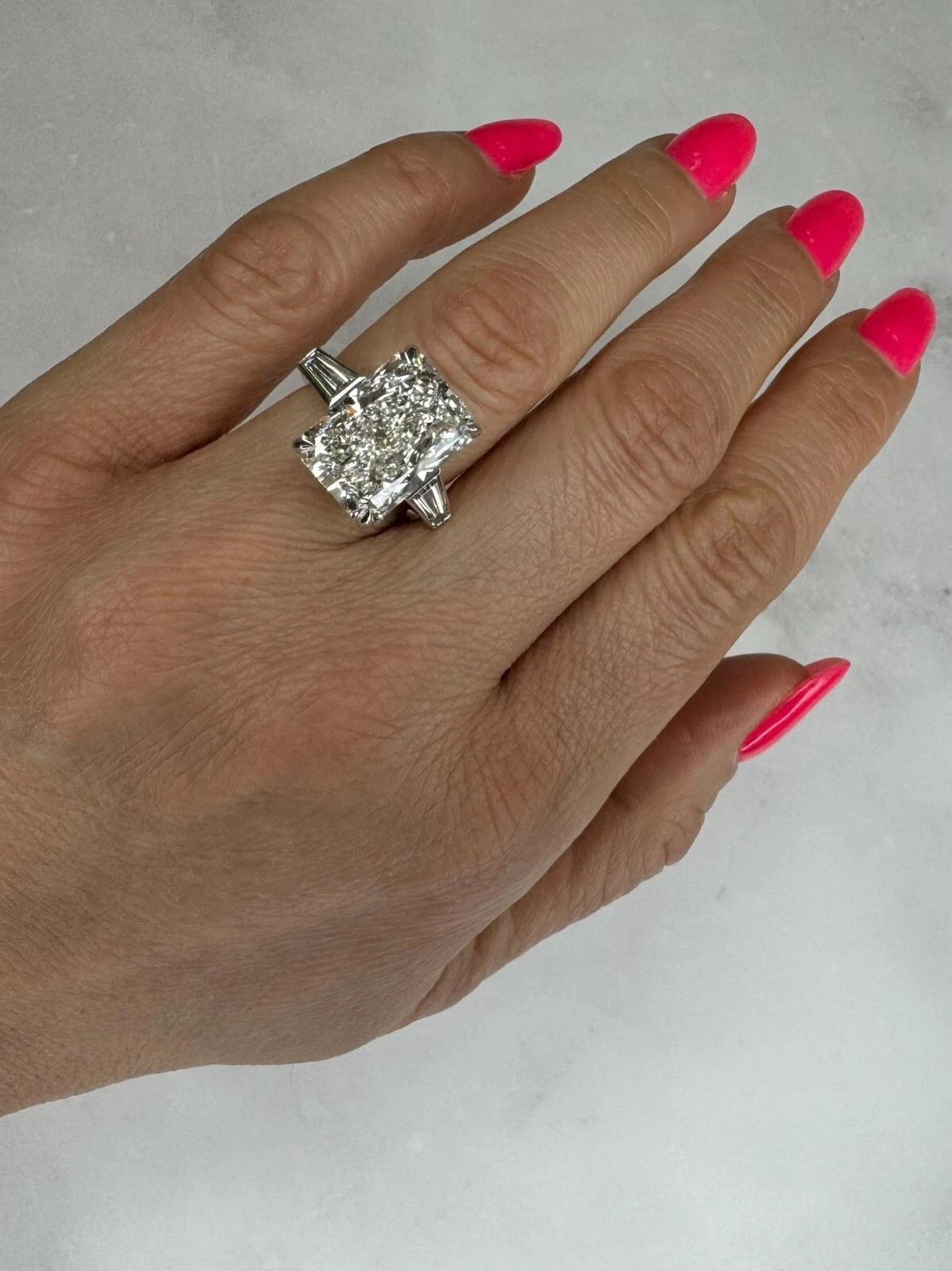 12 Carat Diamond 14k White Gold Lab Grown IGI E F VVS Radiant Cut Certified Ring