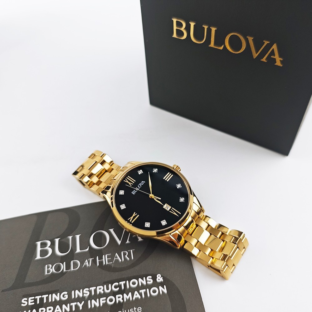 Bulova 97D108 Classic Diamond Black Dial Gold Bracelet Men’s 40mm Quartz Watch