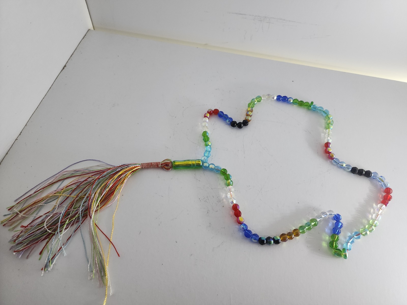 Multicolor Faceted Glass Meditation Beads Souvenir Strand with Tassel