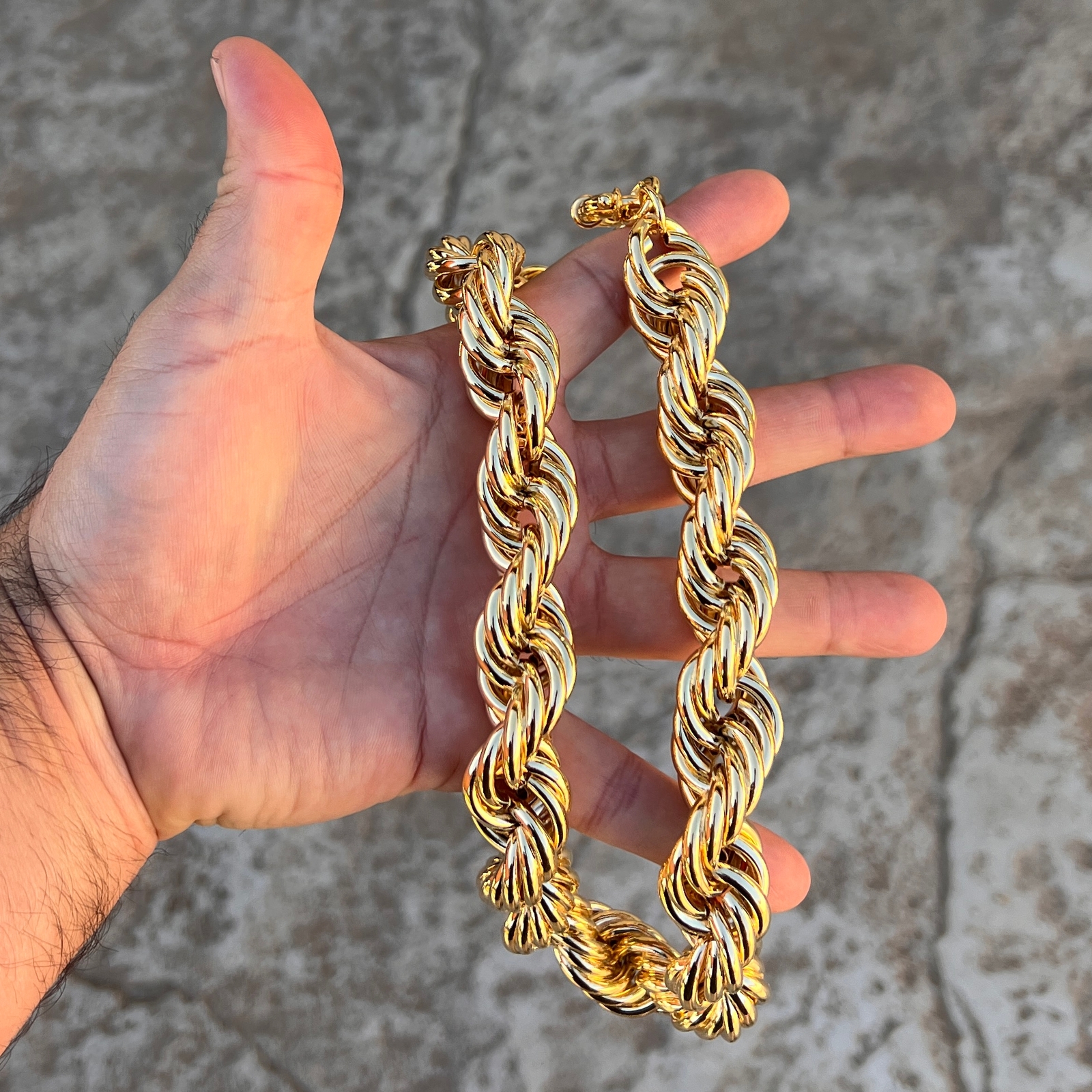 Mens 14k Gold Plated Chain Hollow Rope Big Dookie 20MM x 20″ Hip Hop Necklace