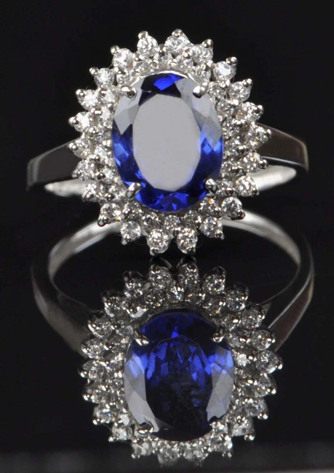 5.00 Ct Oval Cut Natural Sapphire Diamond Engagement Ring 14K White Gold Size 7