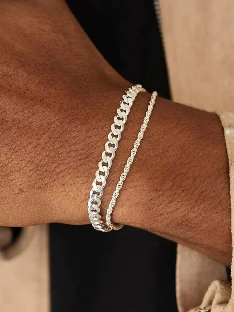 Simple Silver Twist Chain Bracelet Hip Hop Jewelry Adjustable Party Accessories