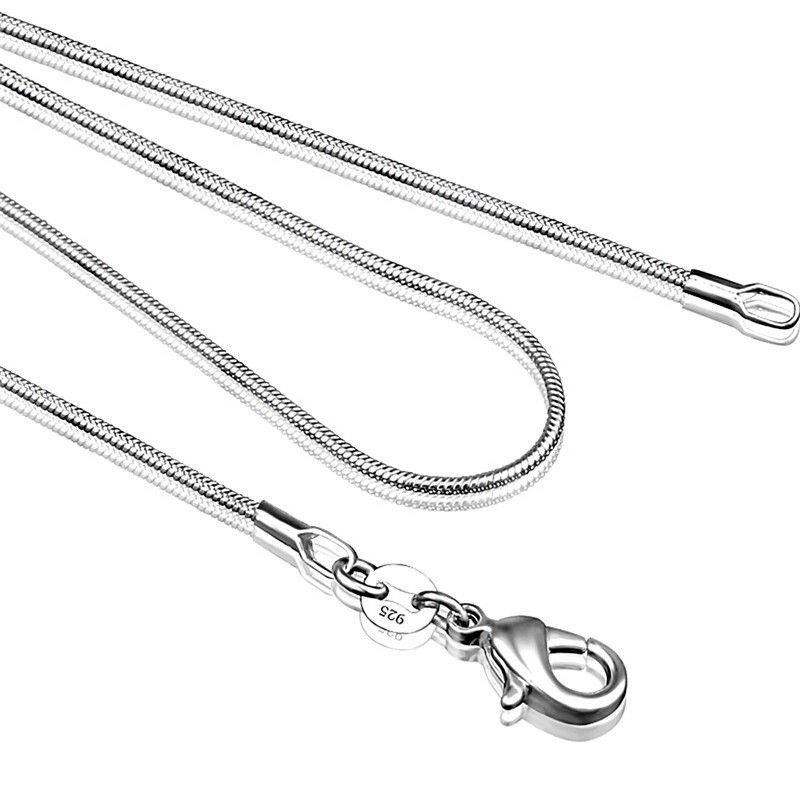 Fashion 925 Sterling Silver Lobster Clasp Snake Chain 18″ For Pendant Necklace