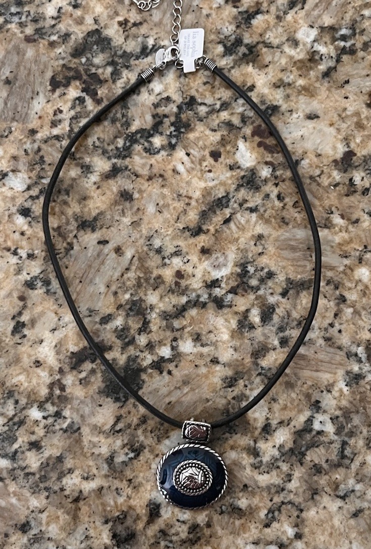 Lia Sofia Regatta Deep Blue Silver Enamel Leather Cord Pendant Necklace NWT