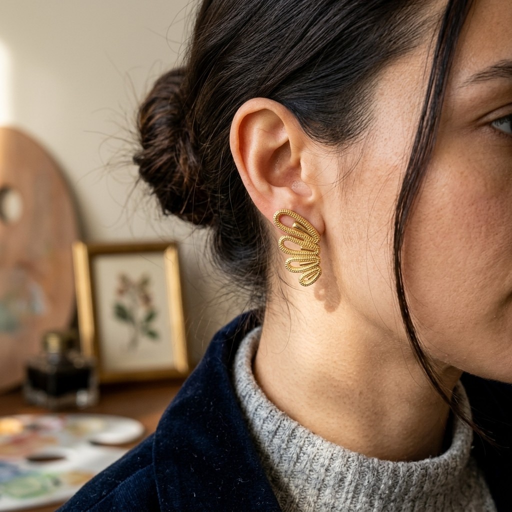 Modern Textured Gold Wave Stud Earrings Women’s Abstract Fashion Jewelry
