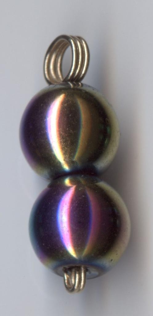 New 14K 2.68 Gram 21mm Solid Yellow Gold 8mm Bead Rainbow Hematite Pendant #jd