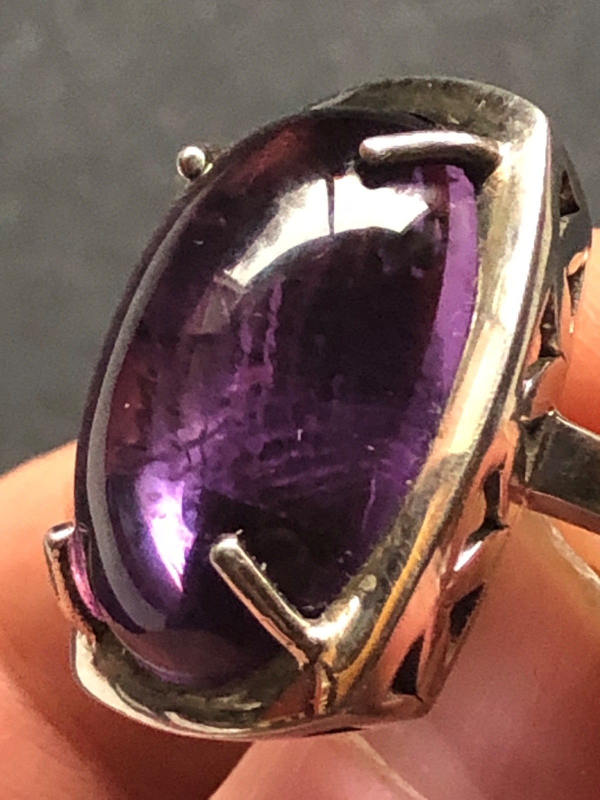 Designer Sterling Cabochon Amethyst Ring & Pendant w/Sterling 44 gram Chain
