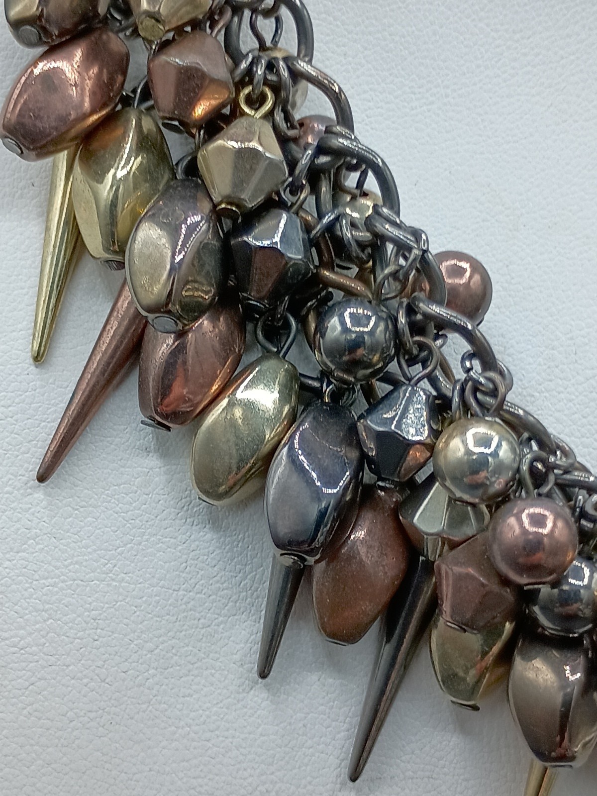 Mod Goth Rocker Punk Style Bib Necklace Arrow Mixed Metal Tone Geometric Beaded