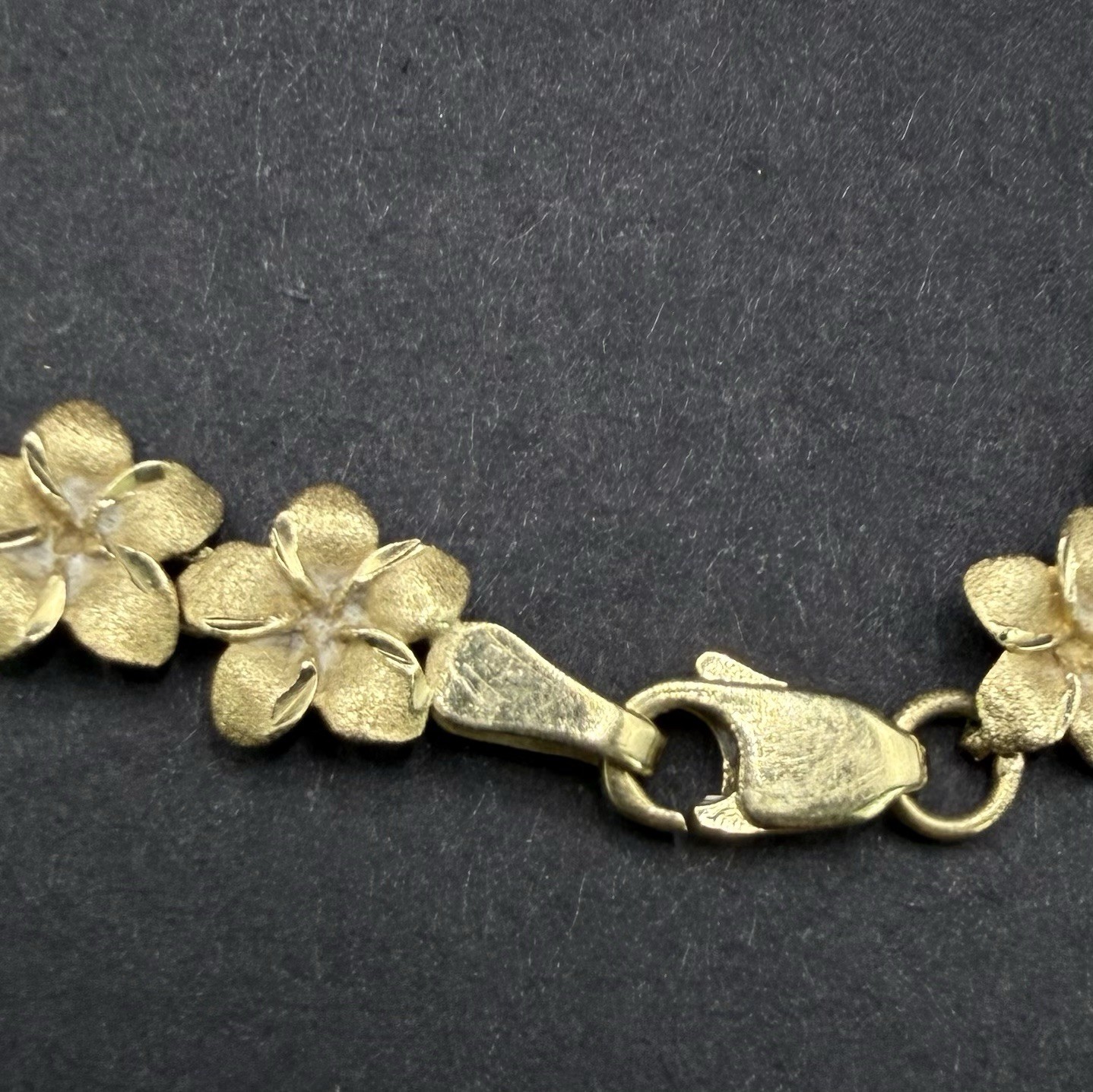 14k Solid Yellow Gold Plumeria Flower Bracelet Hawaii Arpas 7.25 In 7.9 Grams