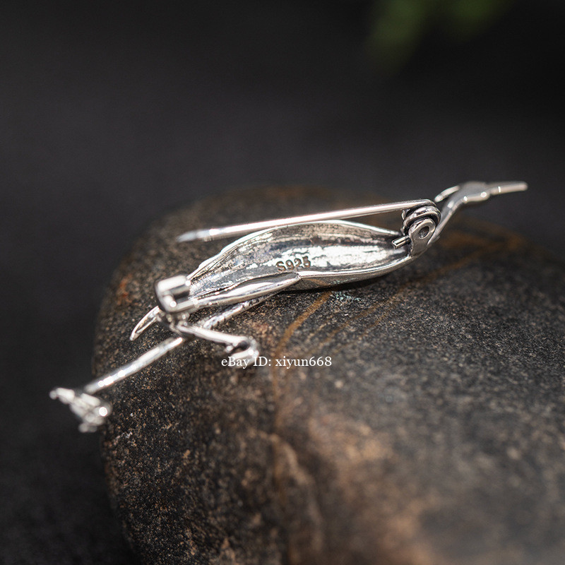 S925 Silver Jewelry Bird Collar Needle Dress Pin Red Top Crane Brooch