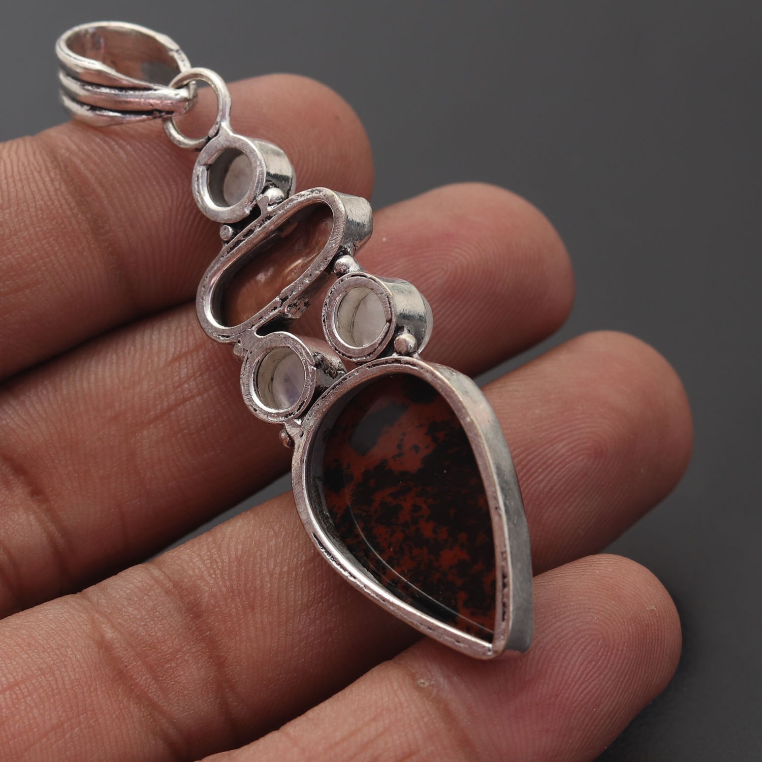 Mahogany Obsidian Gemstone 925 Sterling Silver Handmade Pendant Jewelry Gift For