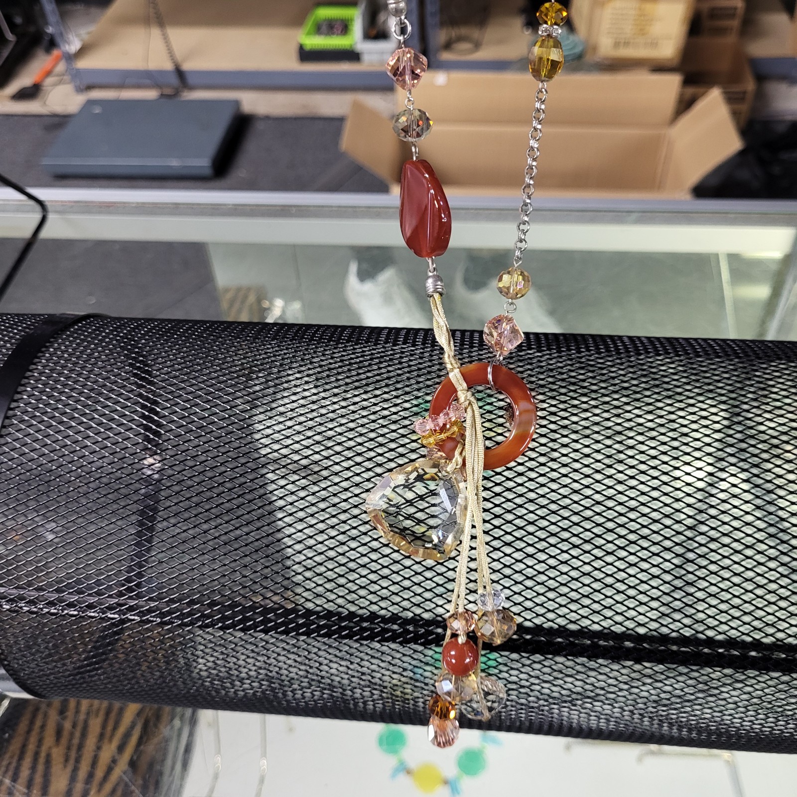 Murano Crystal Necklace Pendant Drops Venetian Glass Cord Adj. VTG STUNNING Boho