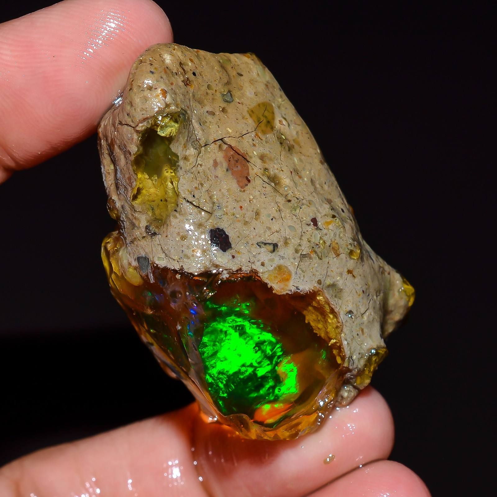 102 Ct. Superb Fire Ethiopian Opal Fancy Oil Rough Loose Gemstone 43X26X18 mm