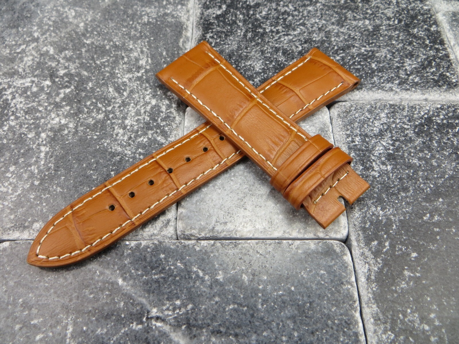 18mm Leather Strap Honey Brown Watch Band with OEM OMEGA Buckle Set Polish Beige