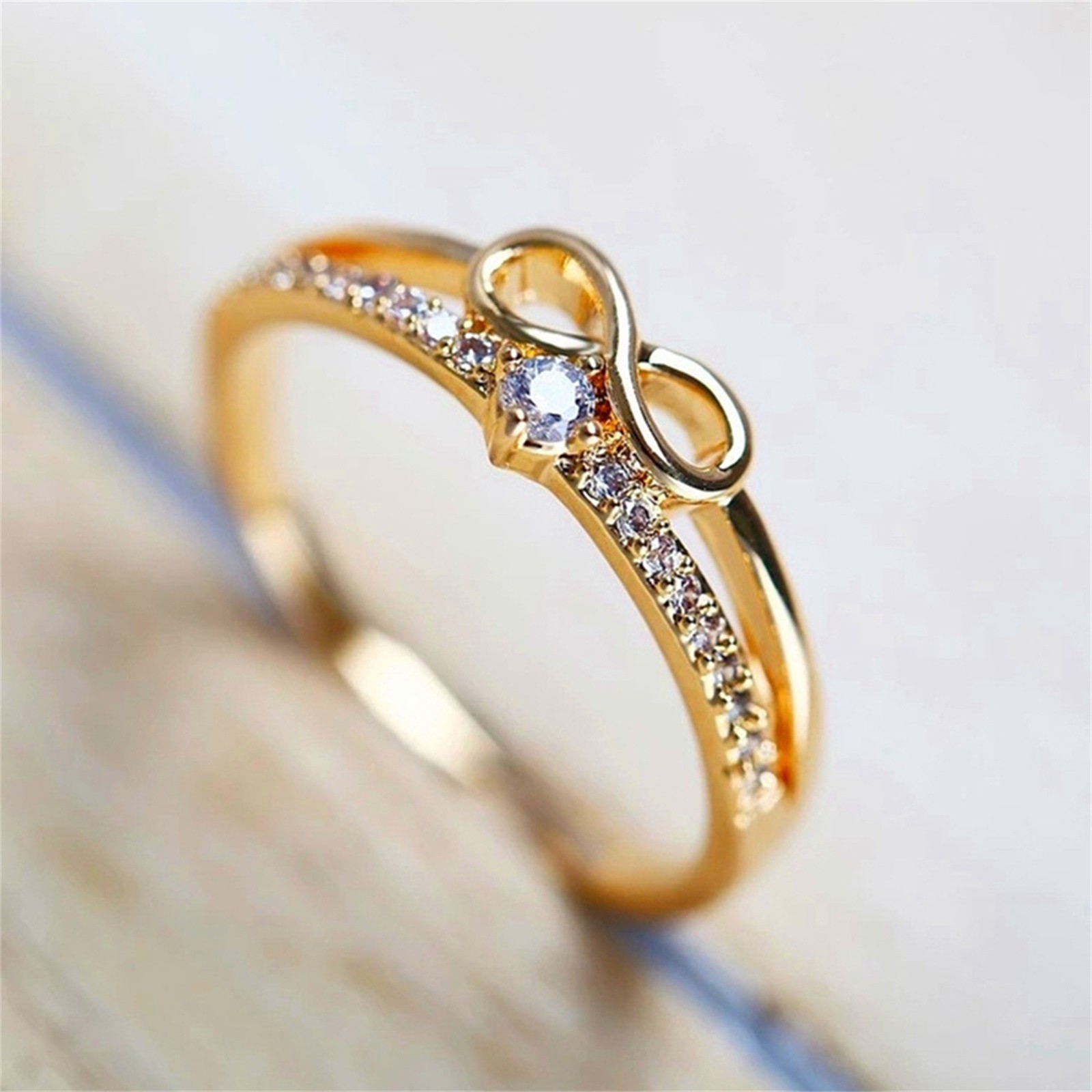 Womens Bling Cubic Zirconia Infinity Wedding Ring Promise Engagement Band Gift