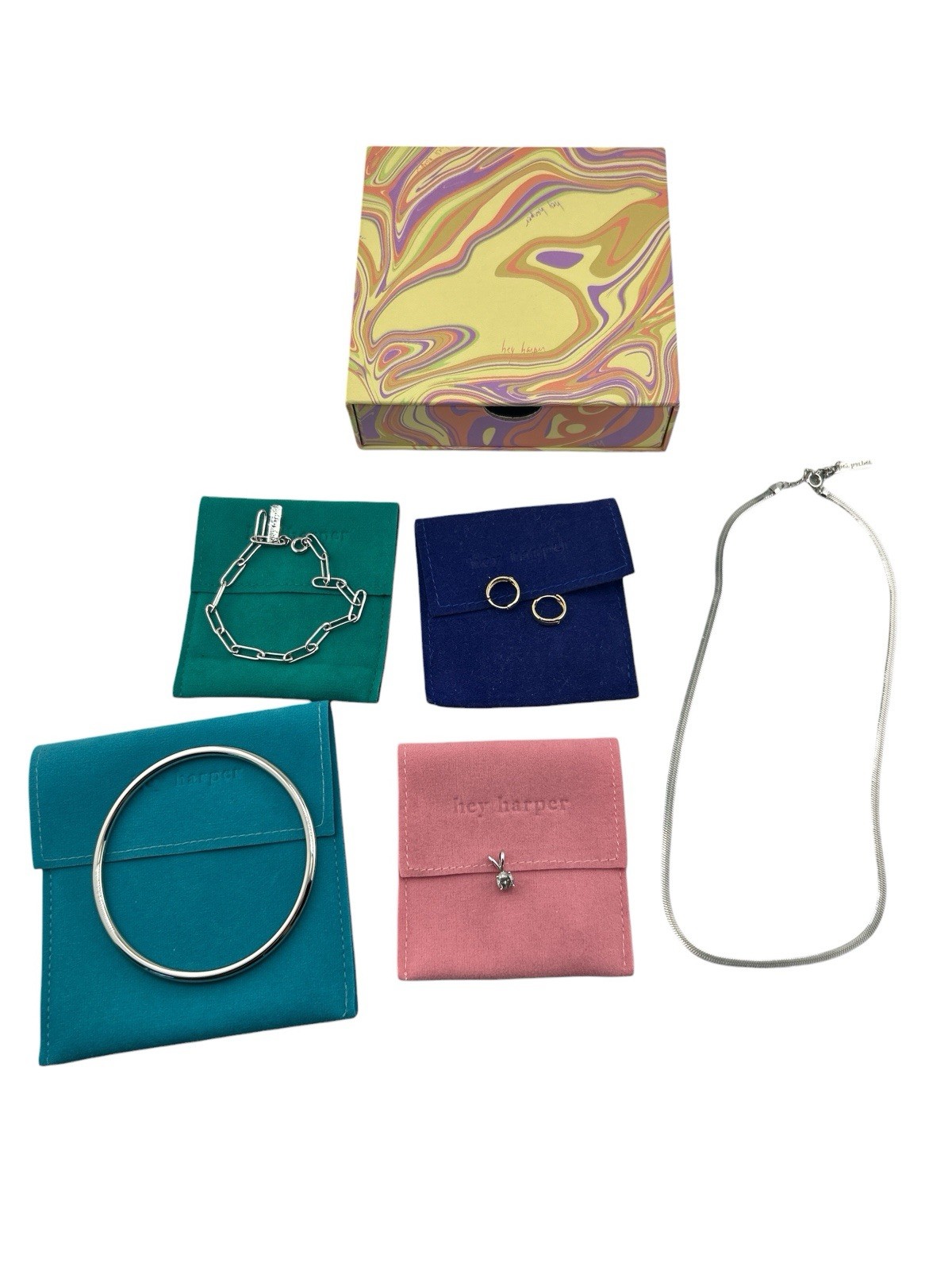 5pc Hey Harper Gold & Silver Plated Jewelry Collection W/ Gift Box & Pouches