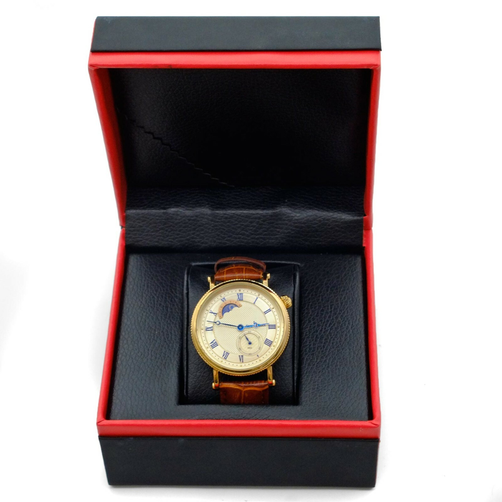 Gentleman’s Friend Yellow Gold Watch Brown Leather Strap Classic Luxury Style