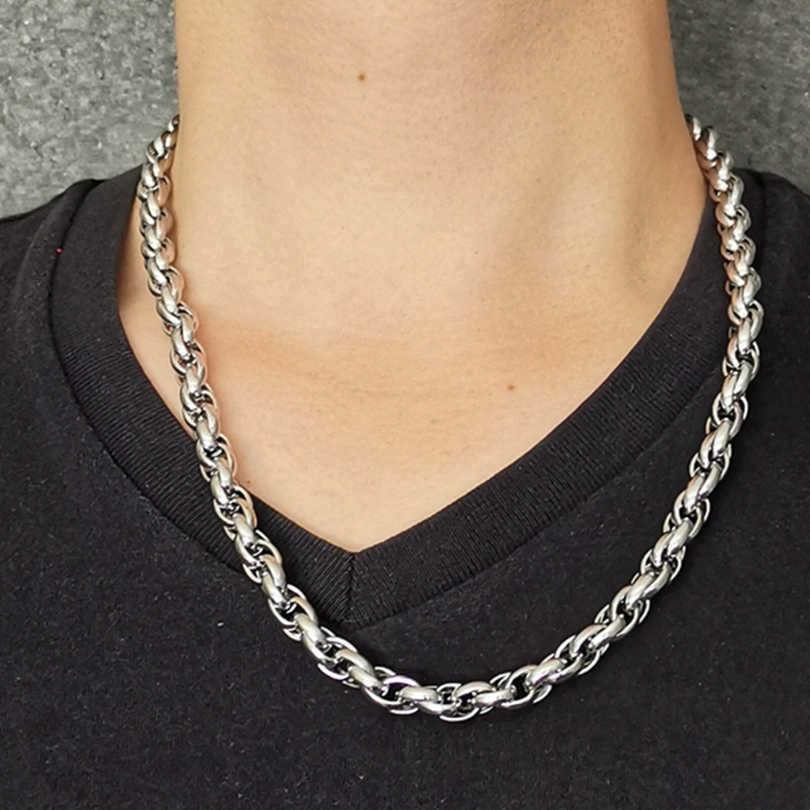 Shining 9mm S.steel Silver rope Link Chain Men’s Bracelet Necklace 7in–40in
