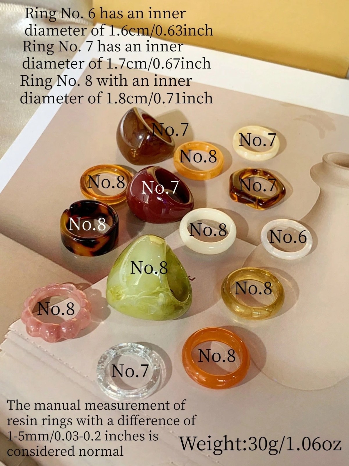 15PCS Geometric Transparent Resin Rings – Acrylic Crystal Ring Set Women Jewelry