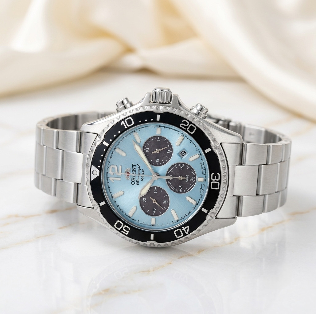 Orient Mako Solar Chronograph Blue Dial For Men (Model: RN-TX0206L / RA-TX0206L)