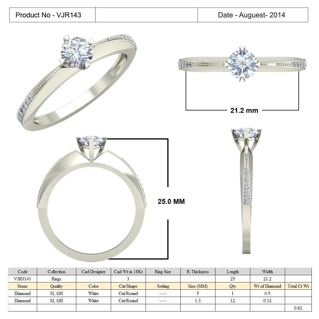 White Gold Plated 925 Sterling Silver 0.62 Ct Round Diamond Solitaire Ring Band