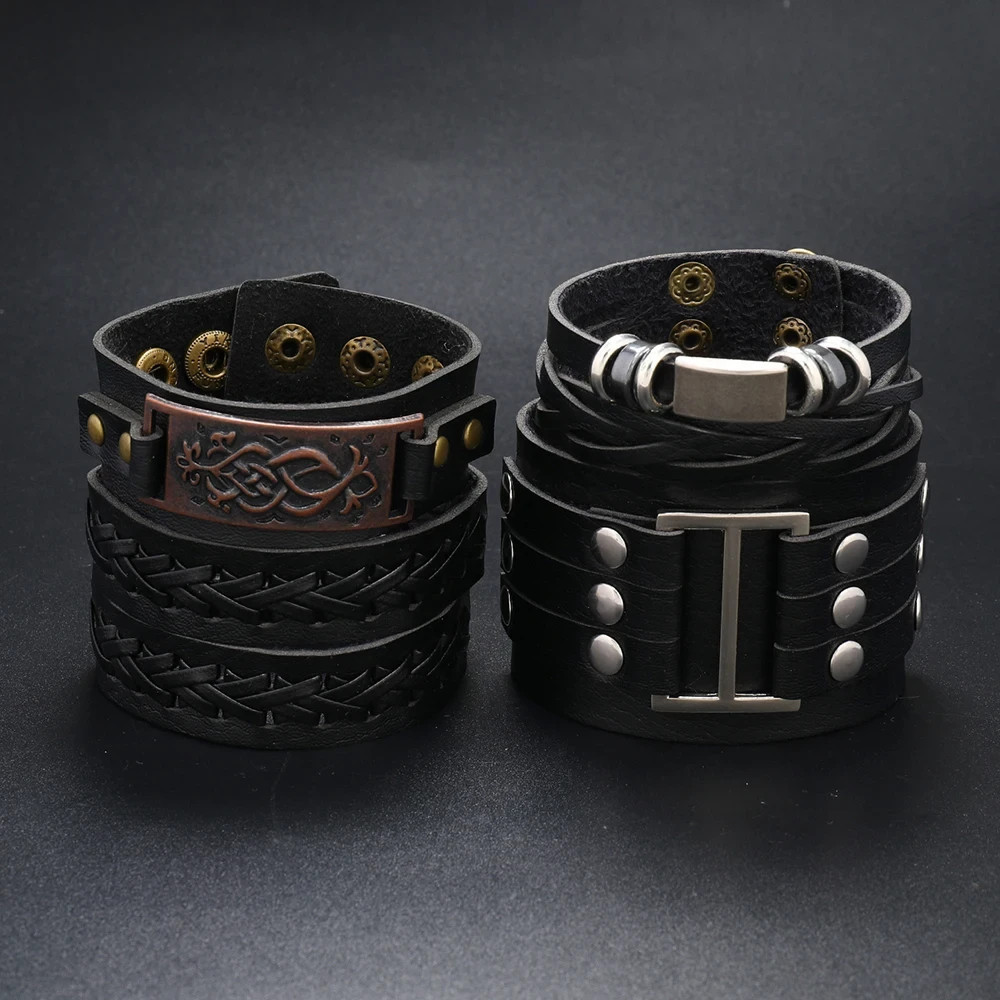 4PCS Men’s Punk Leather Bracelet Set Braided Cuff Wristband Rock Bangle Gift