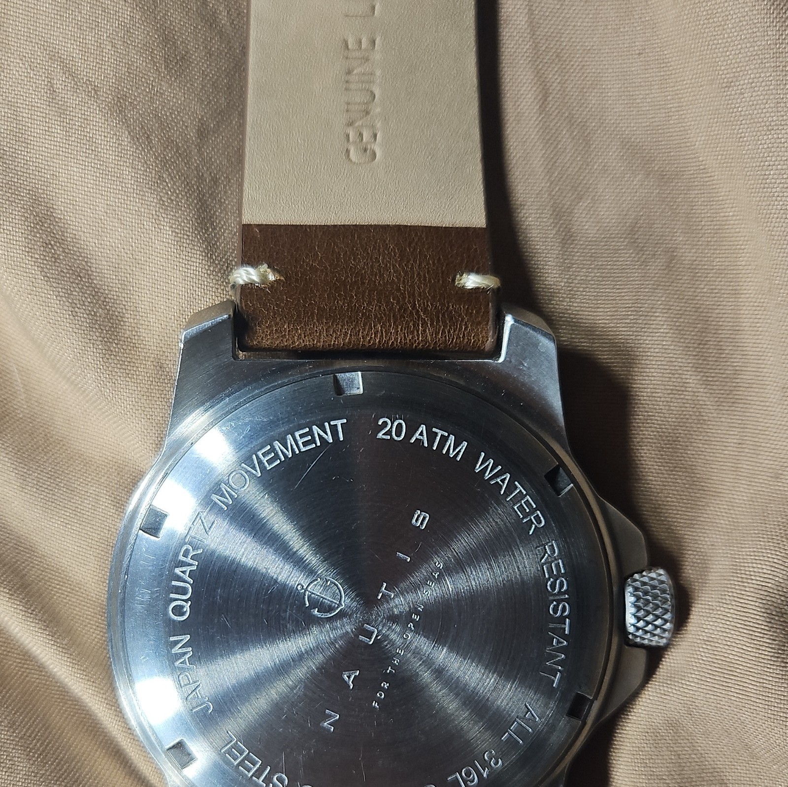 Nautis Diver Quartz Watch 200m 20ATM Green Dial Date Brown Leather Strap
