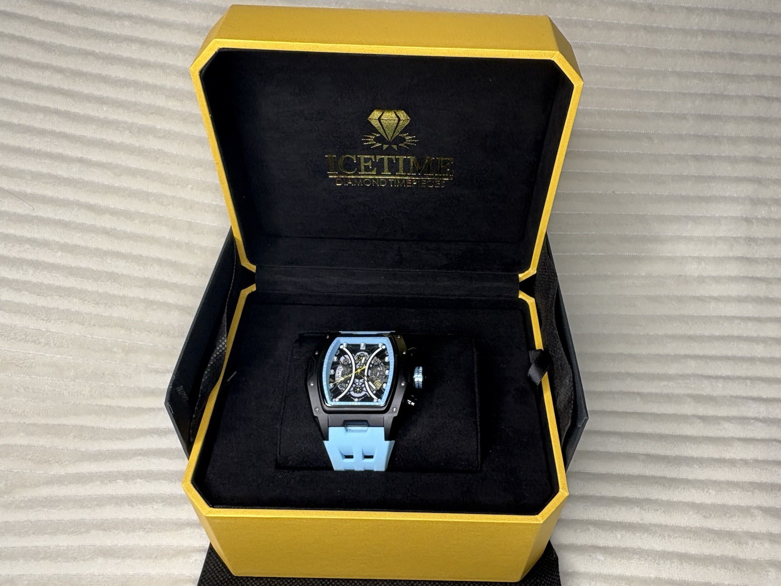 Mens IceTime 45mm Blue Black Dial Steel Mens Watch 0.10ct Diamonds IT24