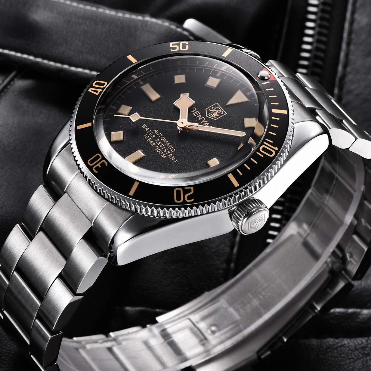 Mens Automatic Watch 42mm Stainless Steel Mechanical Waterproof 100M Diver Bezel
