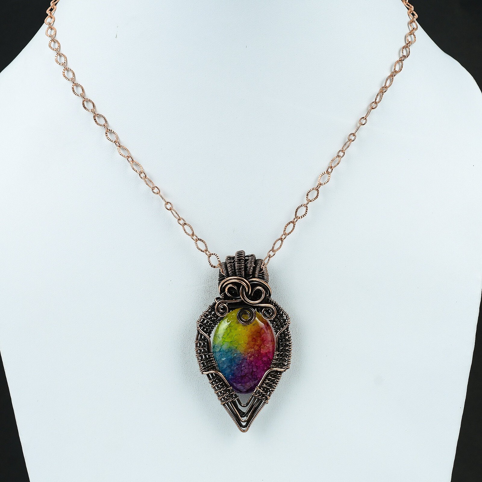Rainbow Solar Quartz Druzy Copper Gift For Love Wire Wrapped Pendant 2.56″