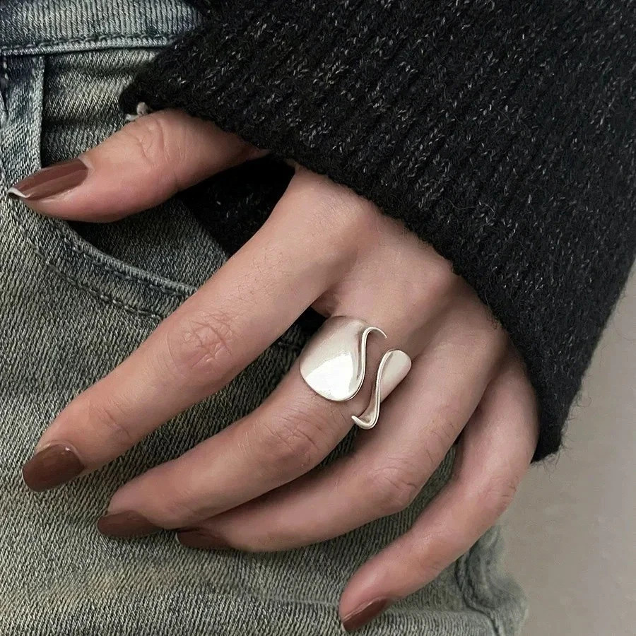 925 Sterling Silver Open Ring Women Couple Minimalist Handmade Adjustable