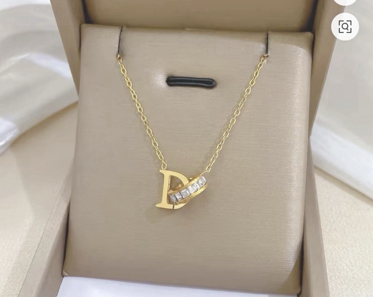 Gold Tone Letter D Pendant Cable Chain Necklace w/ White Cubic Zirconia
