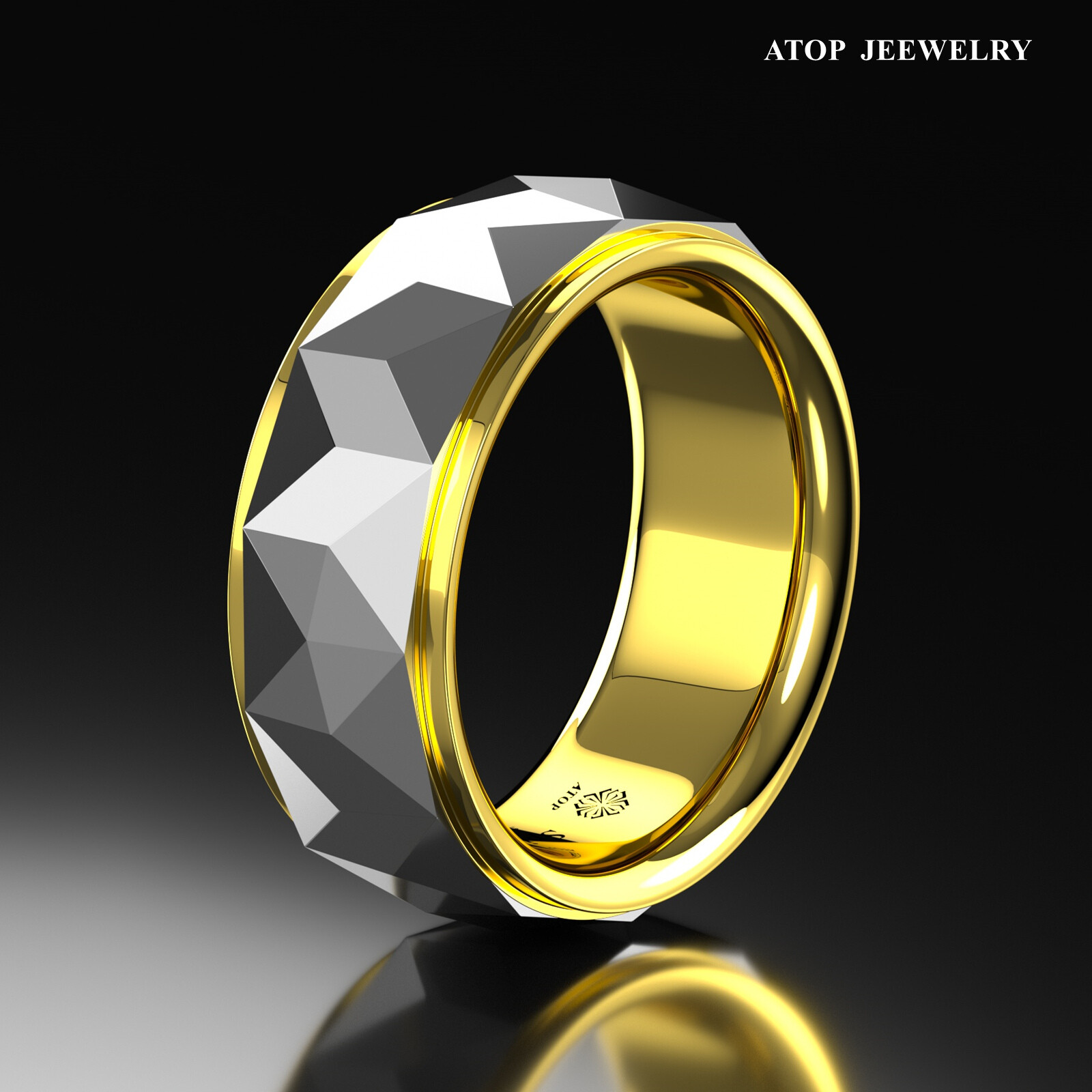 8mm Silver Rhombus Plated Metal Tungsten Ring Gold Wedding Band Men Jewelry