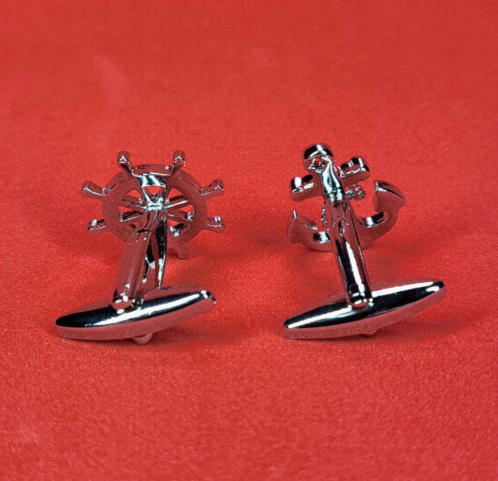 Nautical Anchor & Ship Wheel Cufflinks – Timeless Gift for Mens Formal Wear