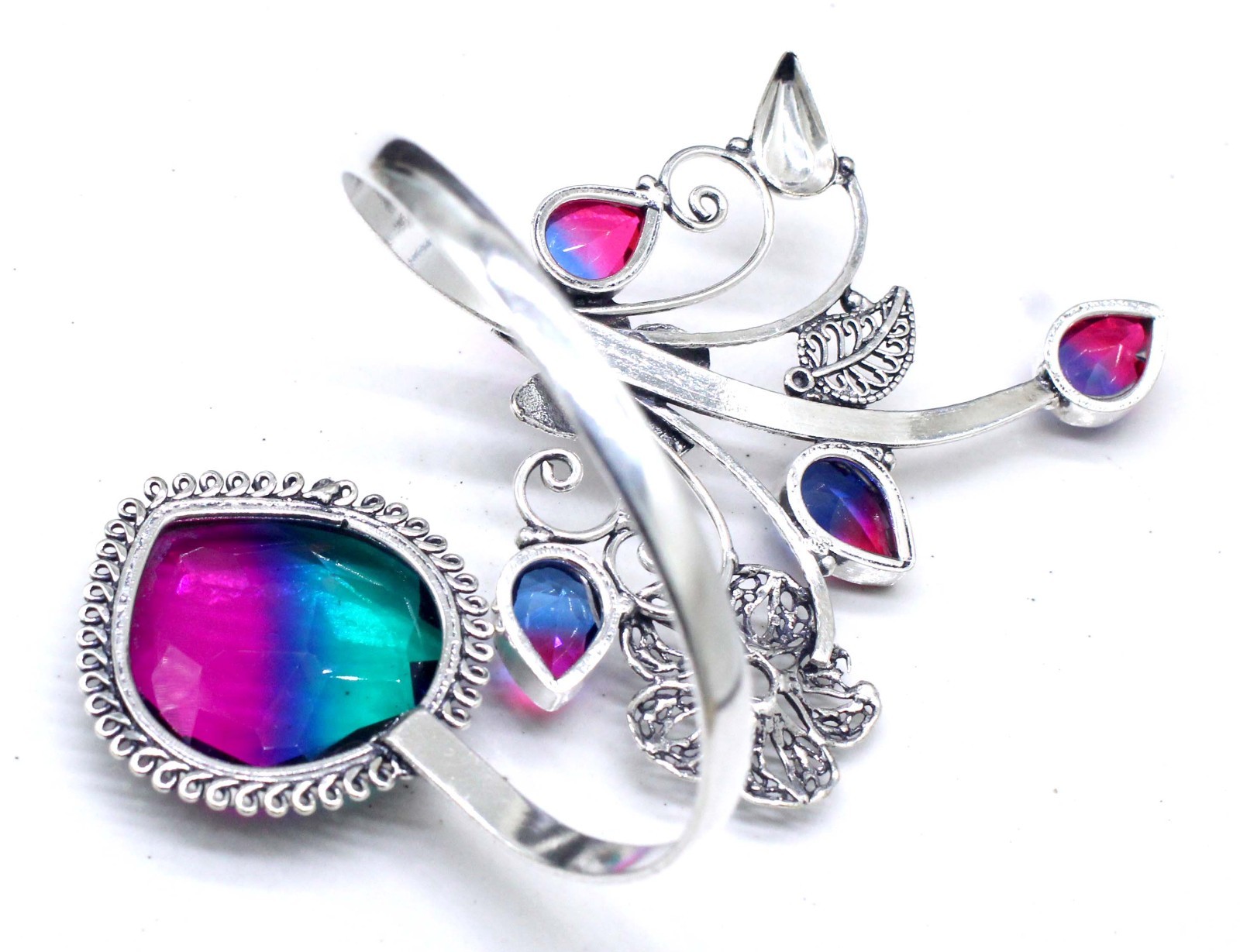 925 Sterling Silver Bi-Color Tourmaline Gemstone Handmade Jewelry Cuff Bracelet