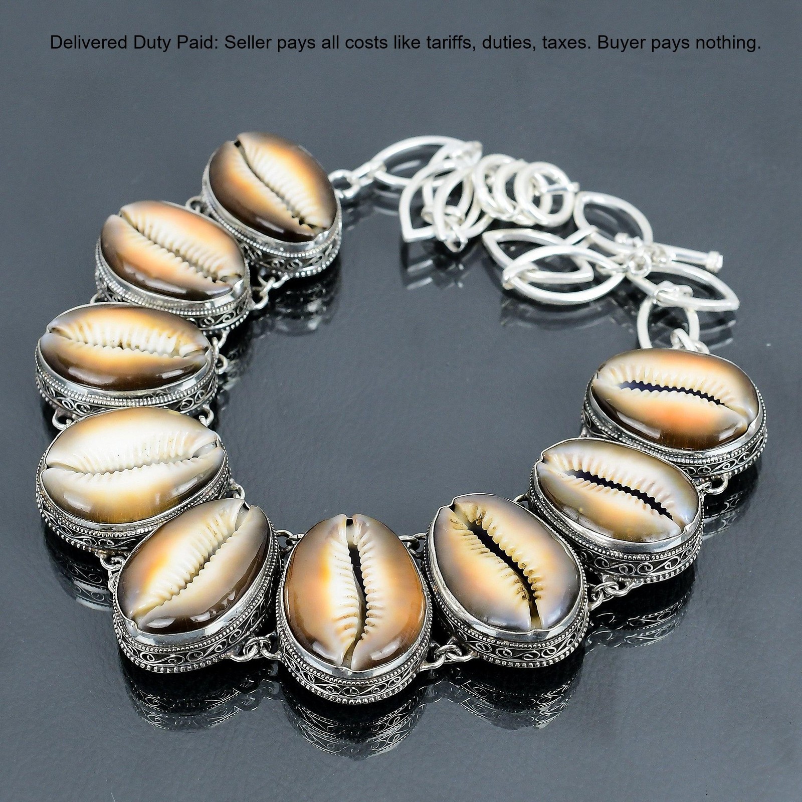 Sterling Silver Cowrie Shell Gemstone Bezel Vintage Wife Chain Wedding Necklace