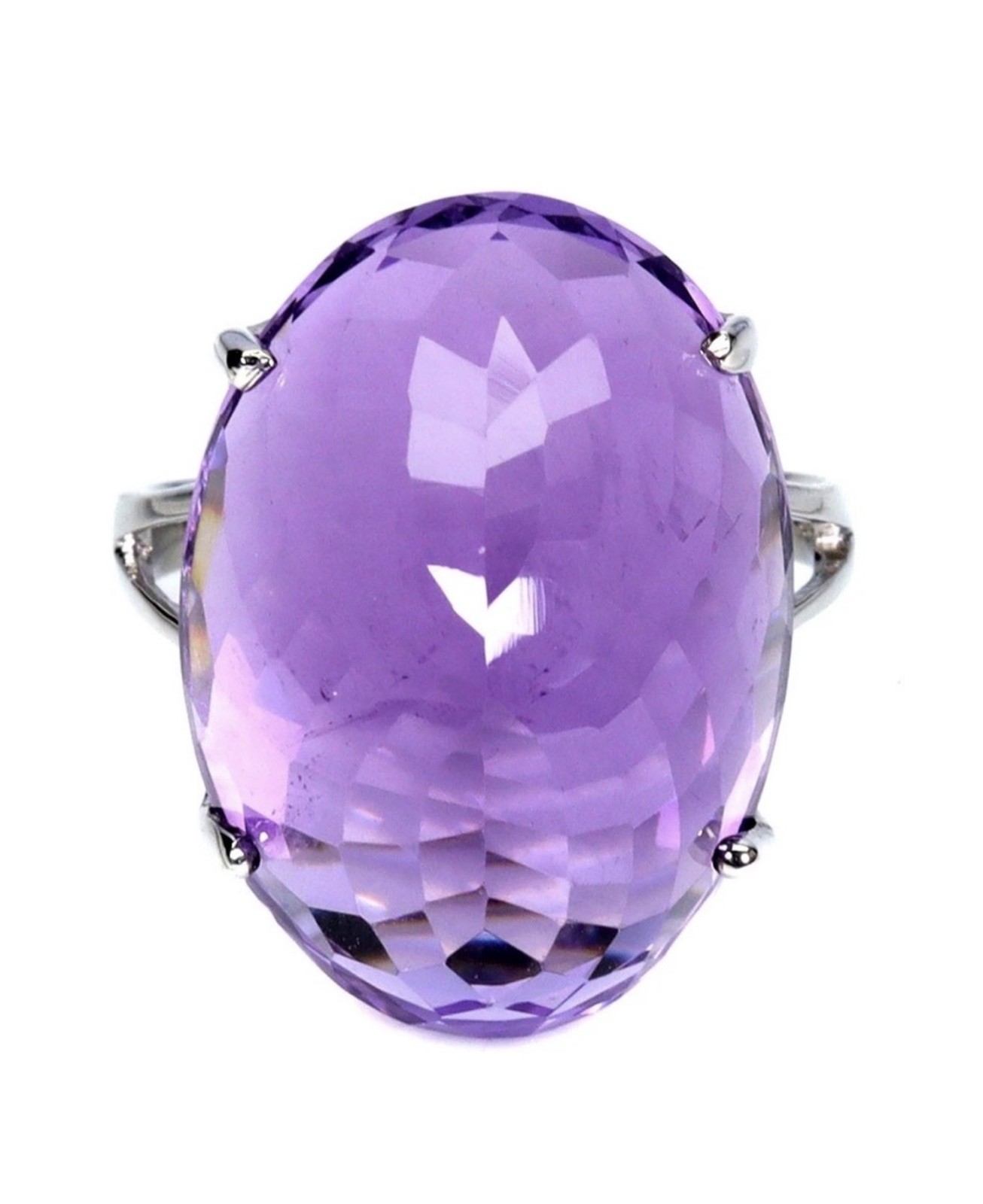RARE! 30CT Natural Amethyst Reverse setting 925 Sterling Silver Ring Size 9