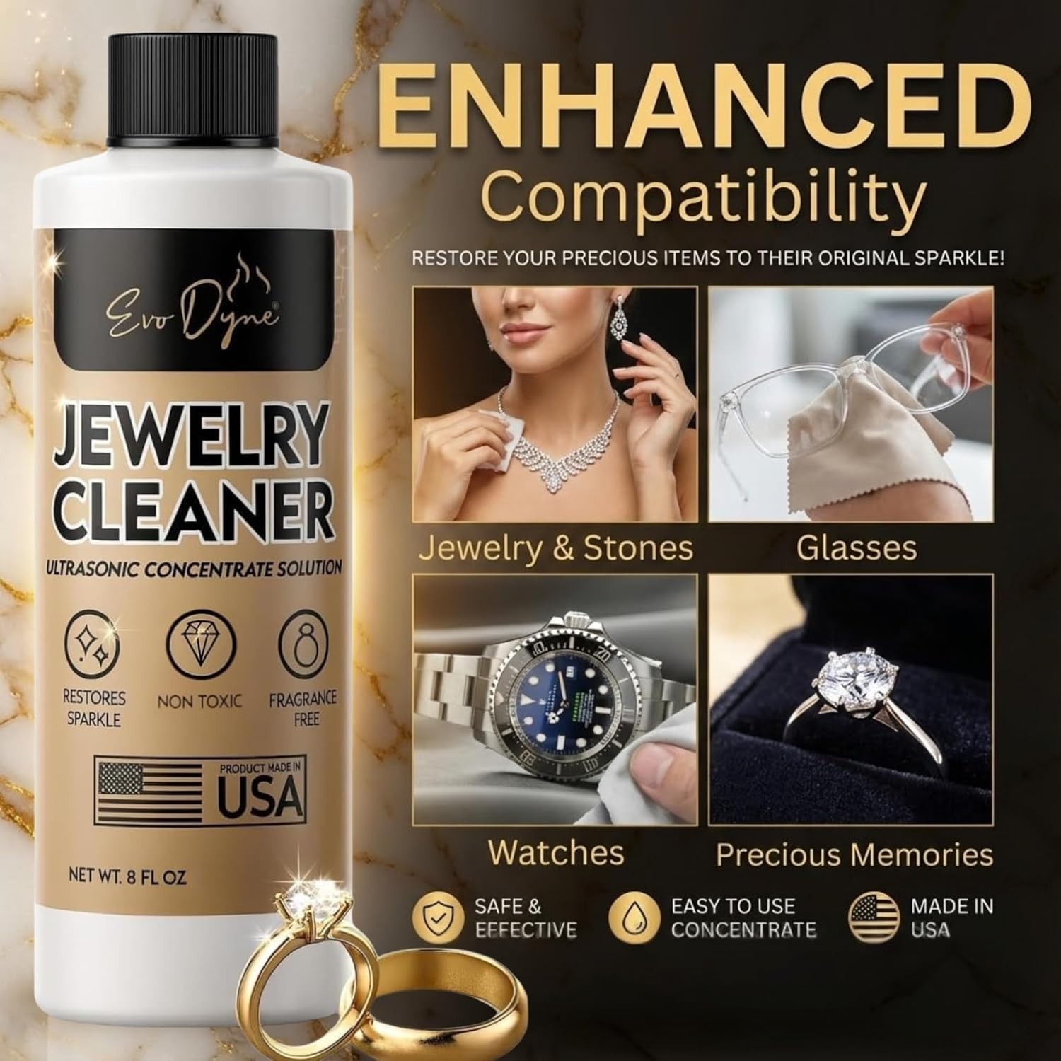 16oz Ultrasonic Jewelry Cleaner – Unscented Concentrated Solution for Brilliance