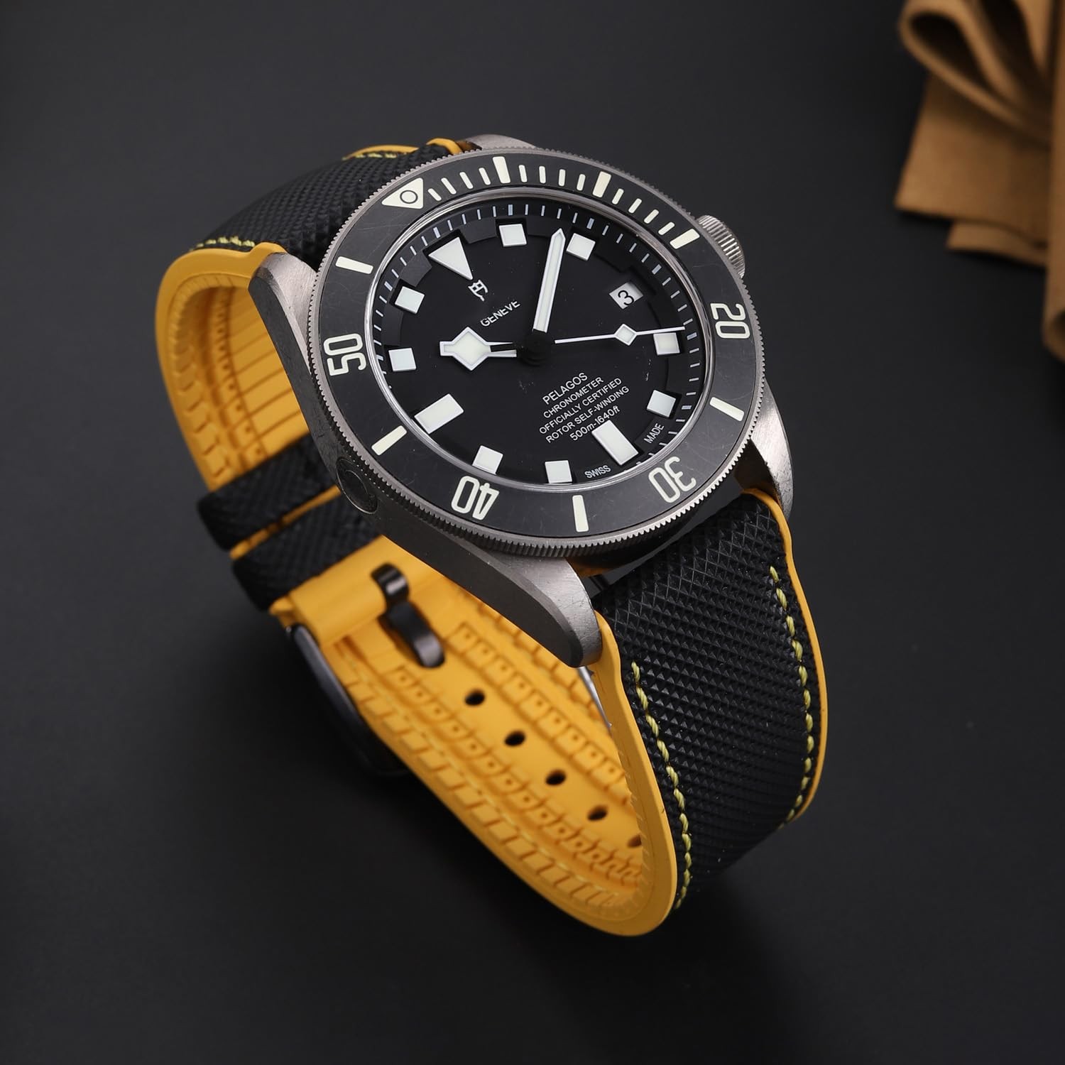 Danxancy FKM Rubber Nylon Watch Band 20mm 22mm 24mm 20mm, Black-yellow
