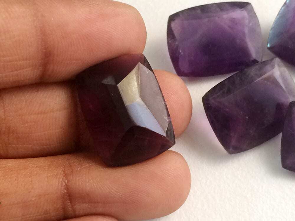 15x20mm Amethyst Stone, Rectangle Table Cut Faceted Pointed Back Amethyst, 2 Pcs