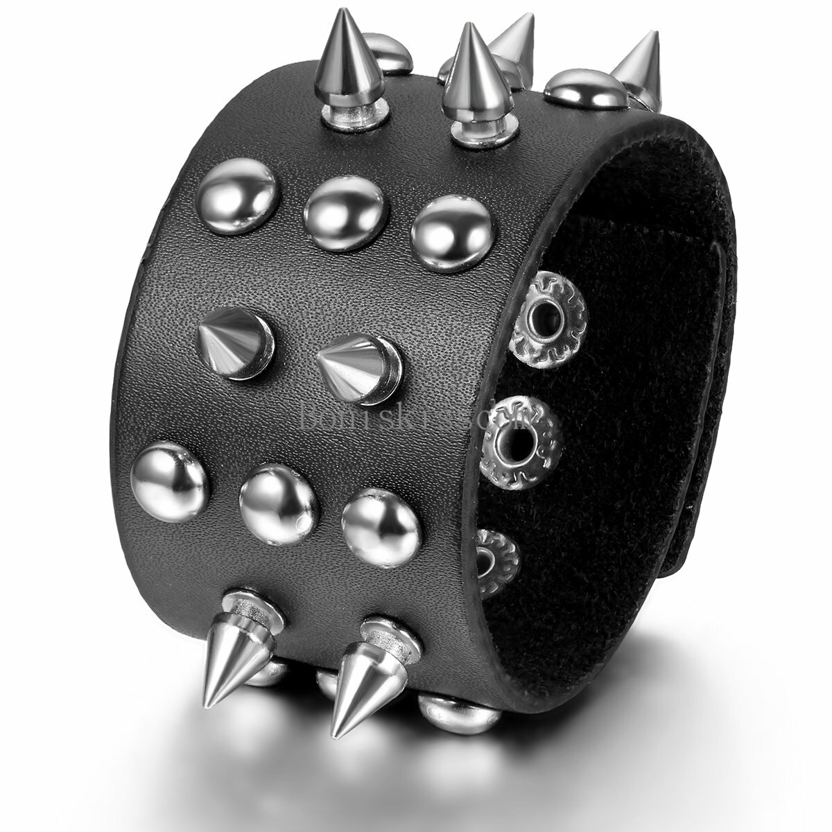 Punk Rock Wide Rivet Studs Spikes Bracelet Men PU Leather Bangle Cuff Wristband