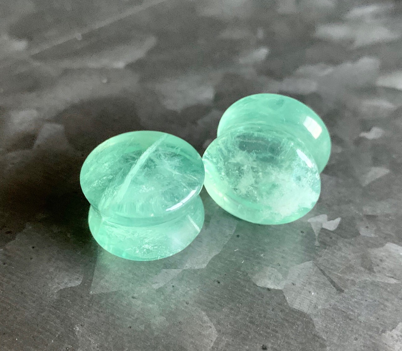 PAIR Green Fluorite Stone Plugs Organic Gauges Earlets Tunnels Body Jewelry
