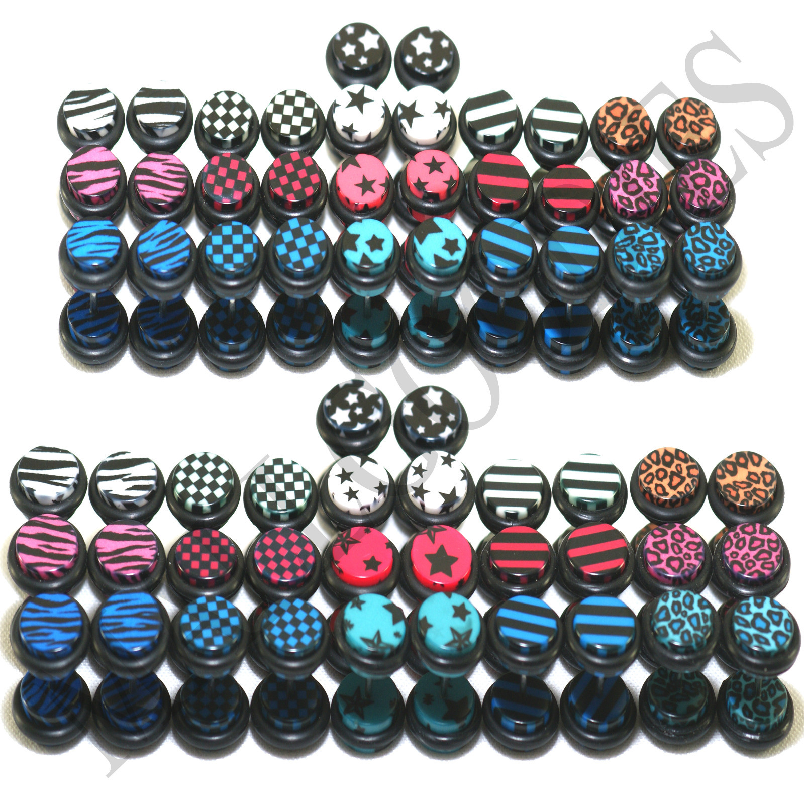 V114 Fake Cheater Illusion Faux Ear Plugs 0G 00G 8mm 10mm White Blue Red Black