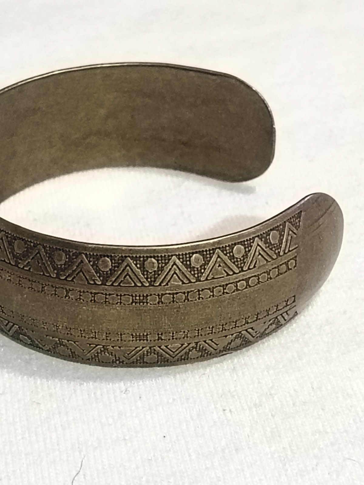 Vintage Antique Bronze Tone Engraved Tribal Cuff Bracelet Boho Aztec Geometric