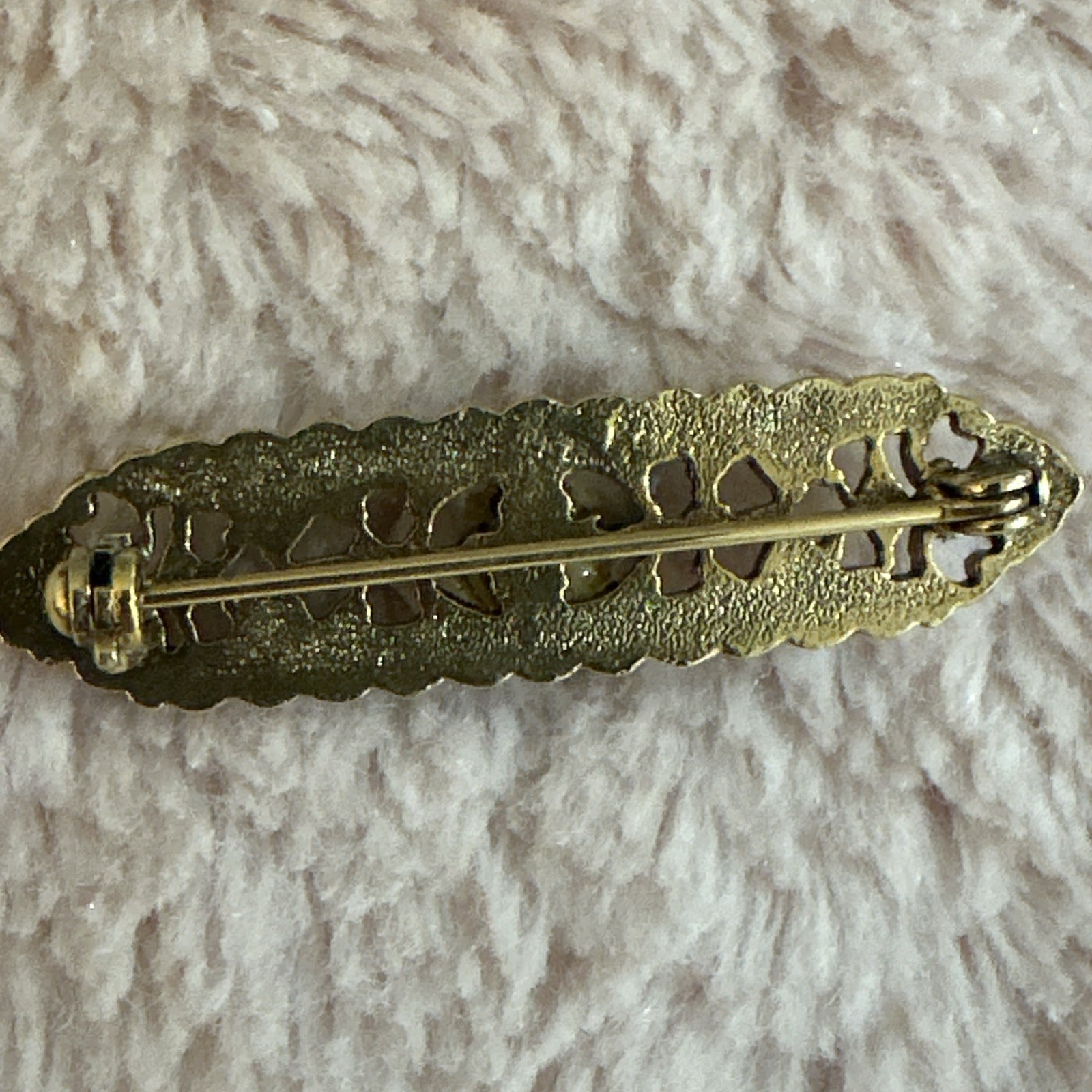 Vintage Gold Metal Pin Brooch Pink Porcelain Rose Paris Flea Market