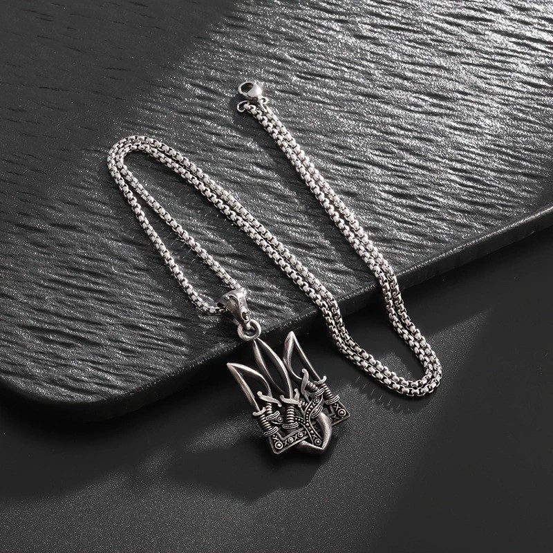 Coat Of Arms Of Ukraine Trident Sword Tryzub Jewelry Silver Pendant Necklace