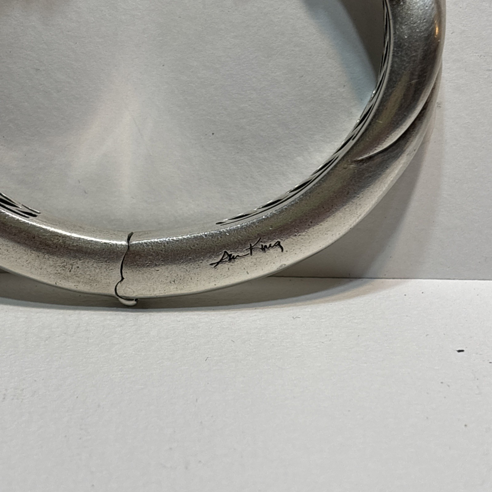 Rare Ann King Bracelet Hinged Cuff Green Sterling Silver Stone