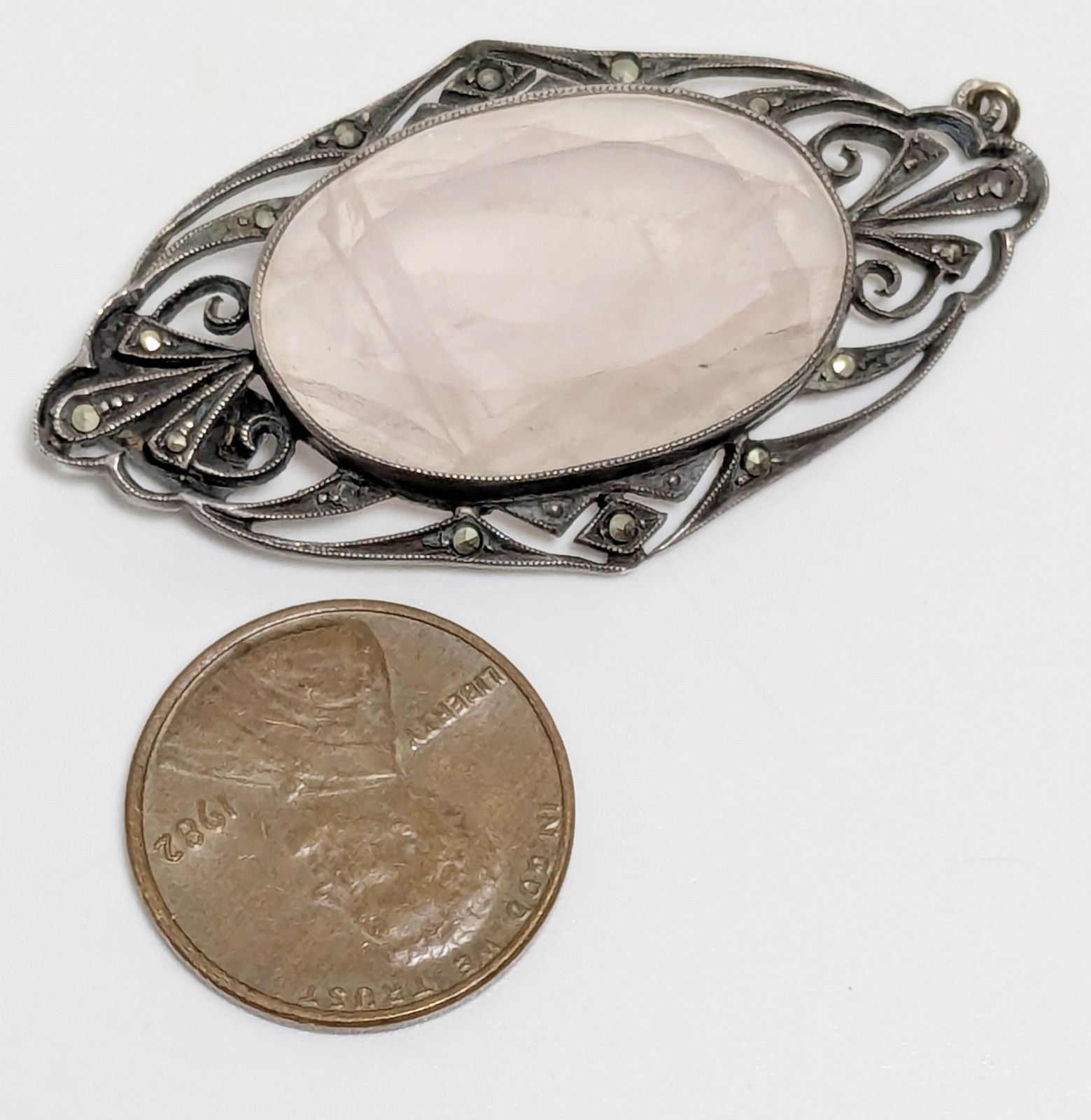 Vintage Sterling Silver Pink Quartz Germany Clasp Missing stone For fix or parts