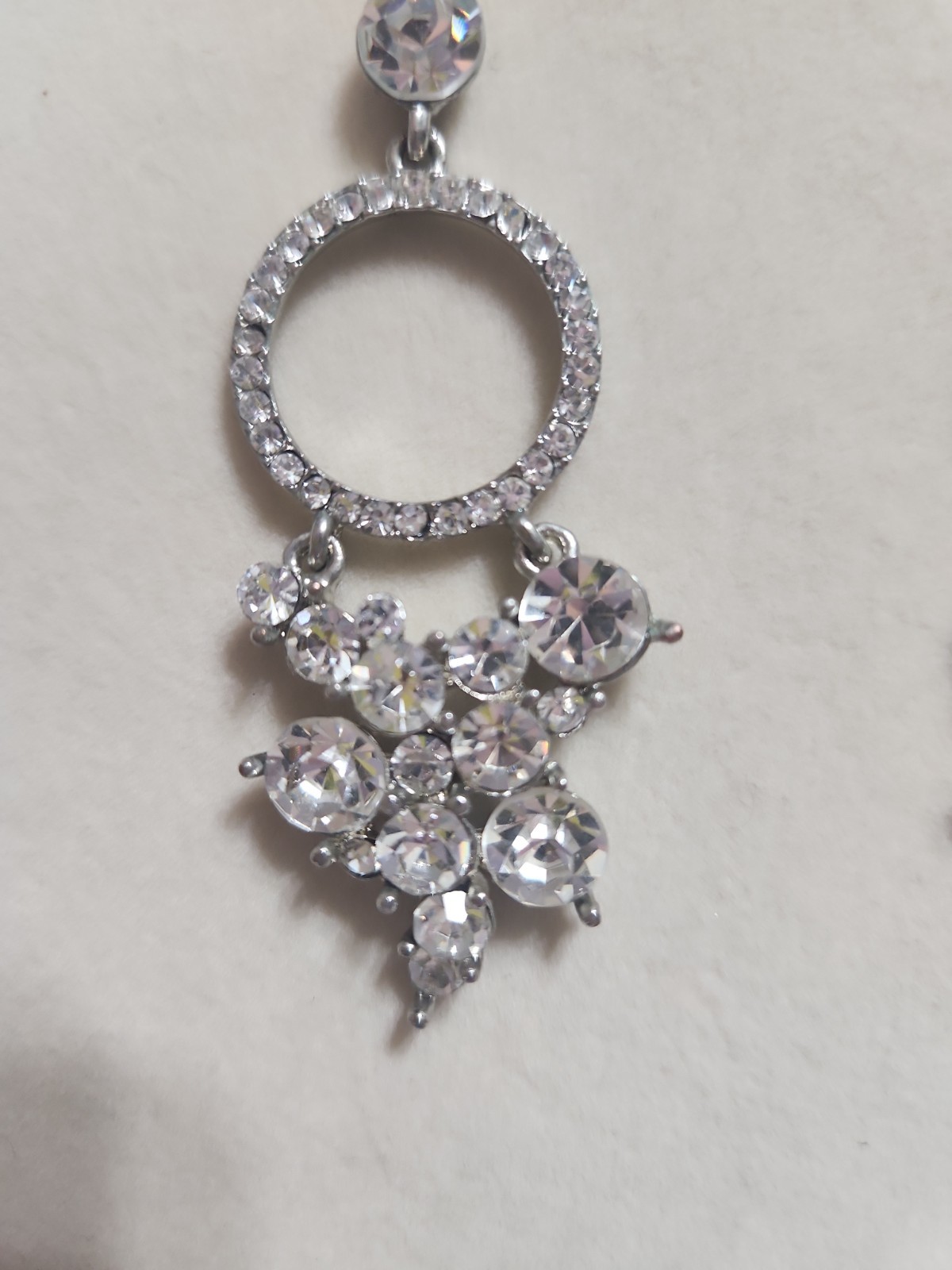 Silvertone Rhinestone Earrings 2 1/2 Inches Long