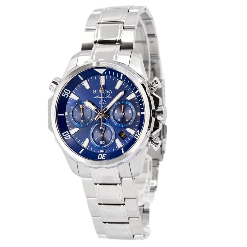 Bulova Marine Star 96B256 Mens Watch Chronograph Blue Dial Stainless Steel 100M